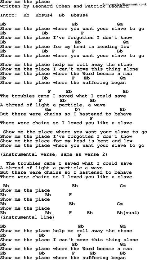 leonard cohen show me the place lyrics